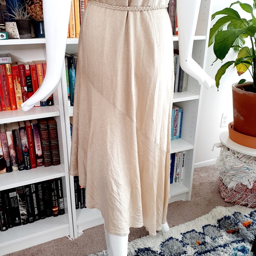 NWT Liz Claiborne Gold Shimmer Asymmetric Dress P6474 - Picture 6 of 9
